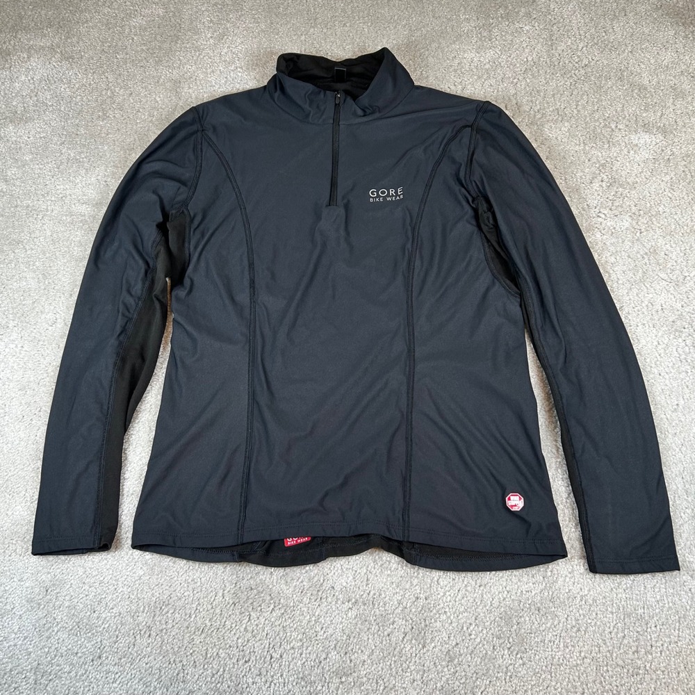 Gore Bike Wear Cycling Jersey Womens L Black Quarter Zip Windstopper Long Sleeve